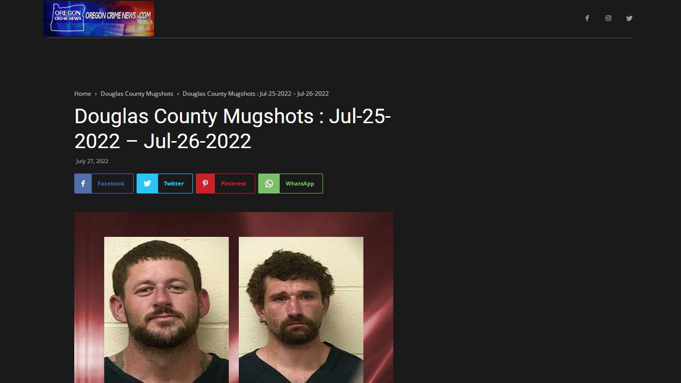 Douglas County Mugshots : Jul-25-2022 - Oregon Crime News