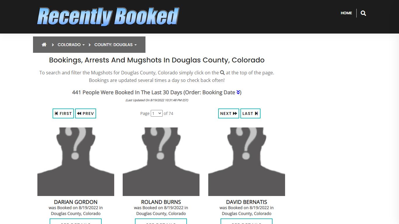 Bookings, Arrests and Mugshots in Douglas County, Colorado